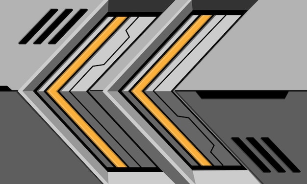 Abstract yellow arrow black line circuit direction geometric grey metal future technology background