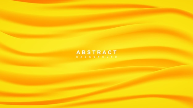 Abstract yellow background with 3d realistic wave silk surface vector illustration