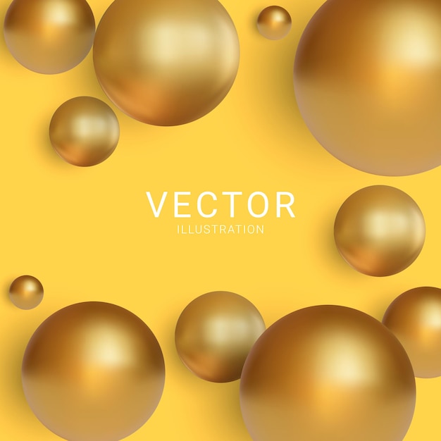 Vettore fondo giallo astratto con le sfere dorate. illustrazione vettoriale.