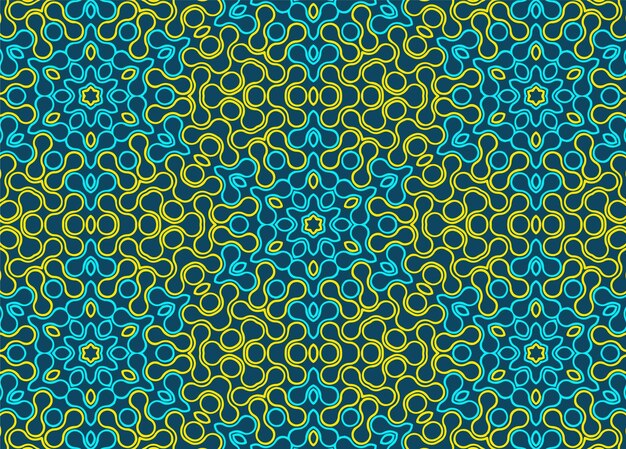 Abstract yellow and blue geometric metaballs seamless pattern