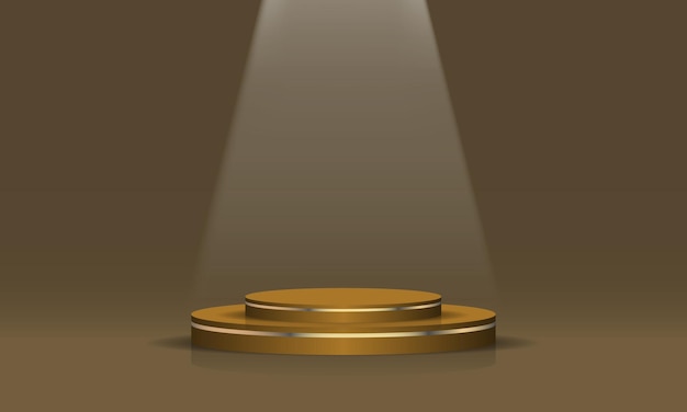 Vector abstract yellow gold podium empty room 3d shape with spot light design for product display