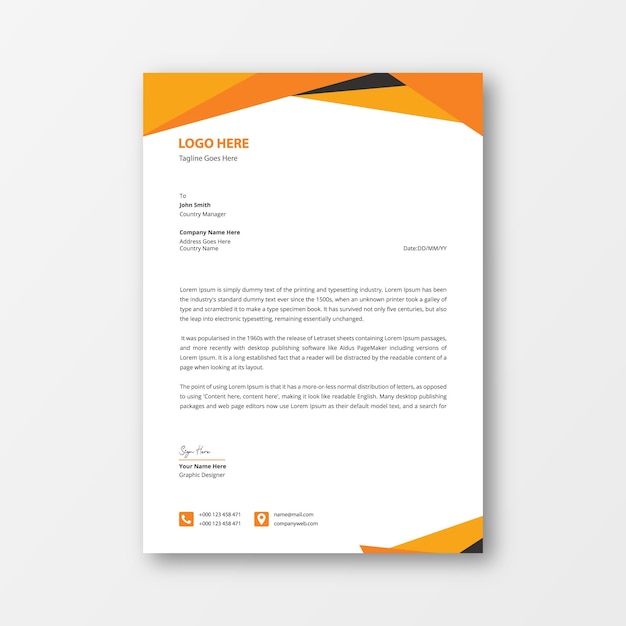 Abstract yellow letterhead design premium template