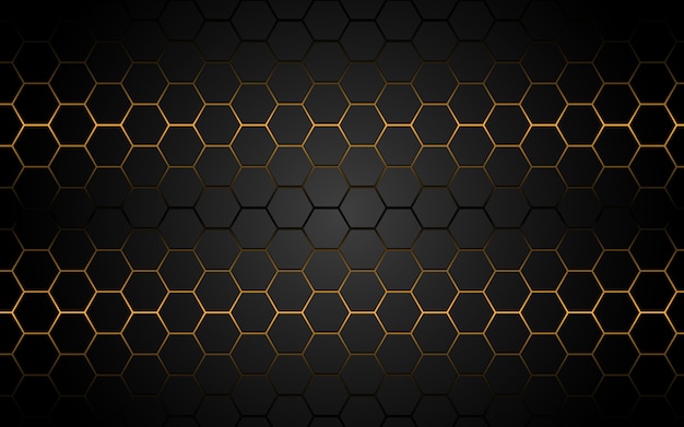 Abstract yellow light hexagon line in grey modern luxury futuristic.