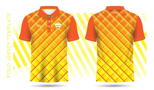 ポロジャージとスポーツモックアップテンプレートの抽象的な黄色とオレンジのパターン