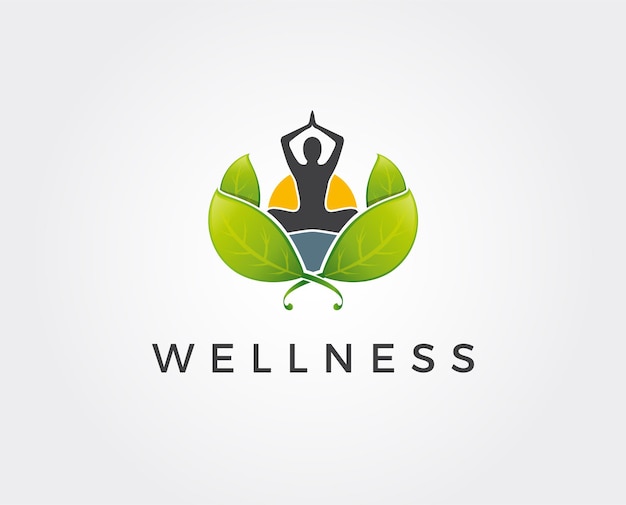 Logo lineare umano astratto di yoga. logotipo di equilibrio del fiore della persona del filo. spa creativa, marchio di vettore guru.