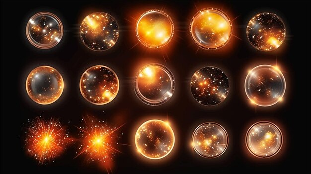 Abstract Zonlicht Realistische Lens Flare Elementen Set van Collectie Licht effect Glow licht effect set lens flare explosie glitter stof lijn zon flash vonk en sterren spotlight curve twirl