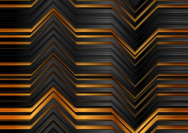 Abstract zwart en brons technologie grafisch ontwerp met glanzende strepen Donkere geometrische achtergrond vectorillustratie