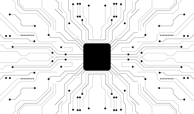 Abstract Zwart-wit circuitbord met centrale processor