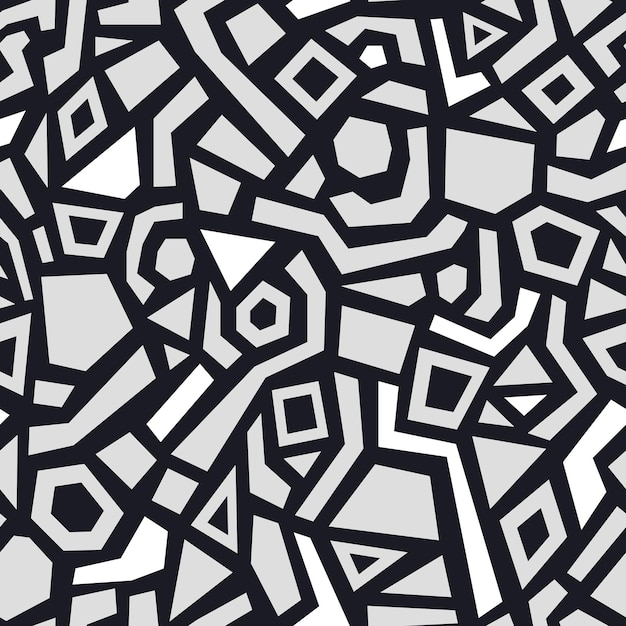 Abstract zwart-wit naadloos patroon met hand getrokken verschillende vormen