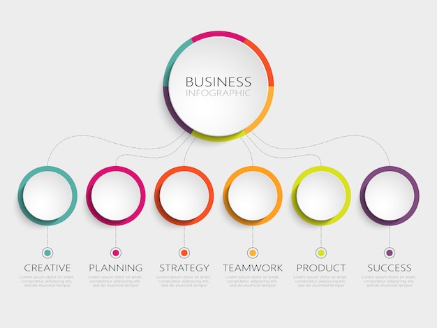 Abstracte 3D-infographic sjabloon met 6 stappen voor succes