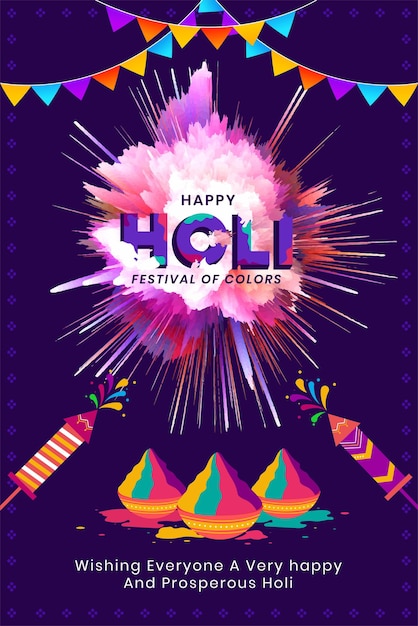 Abstracte 3d kleurrijke achtergrond met elementen en tekst voor Indiase festivalviering Happy Holi Vector Illustration