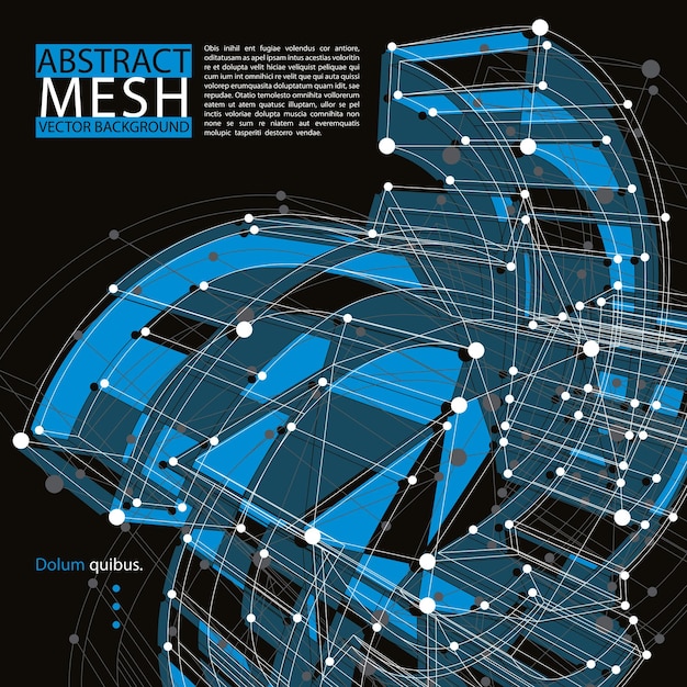 Abstracte 3d mesh vector achtergrond, abstracte conceptuele afbeelding, engineering en nieuwe technologie en wetenschap thema, duidelijke eps 8.