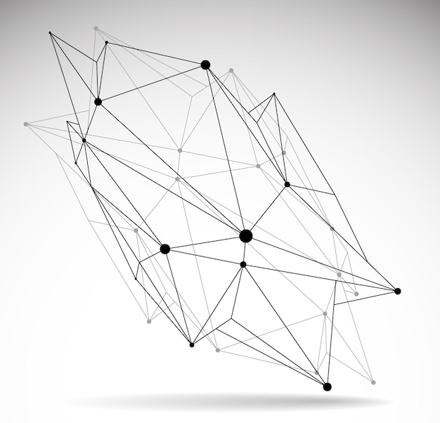 Abstracte 3D mesh vorm vectorillustratie, stippen verbonden met lijnen technologie veelhoekige object geïsoleerd op een witte achtergrond, dynamische tech en wetenschap rooster.
