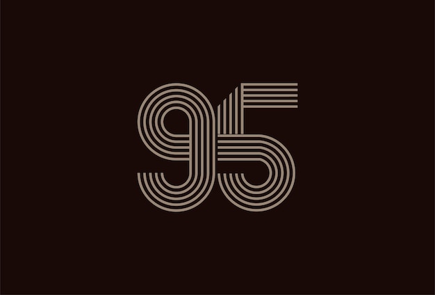 Abstracte 95-nummer Logo Gold 95-nummer monogram lijnstijl bruikbaar voor jubileum- en bedrijfslogo's