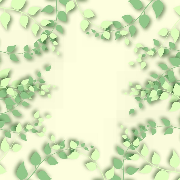 Abstracte achtergrond 3D takken en bladeren frame op lichtgele background
