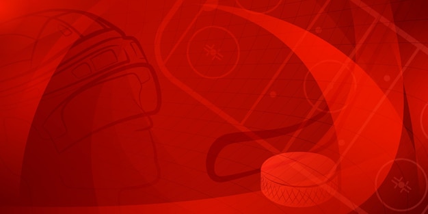 Abstracte achtergrond in rode kleuren met verschillende hockeysymbolen zoals puck stick helm ijsbaan