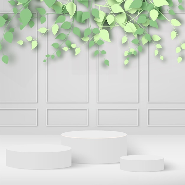 Abstracte achtergrond met witte kleur geometrische 3d podia. vector illustratie