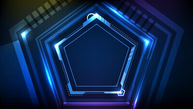 Abstracte achtergrond van blauwe gloeiende hexagon ster technologie sci-fi frame hud ui
