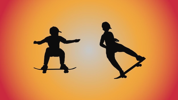 Abstracte achtergrond van silhouet skateboard pose verplaatsen trick