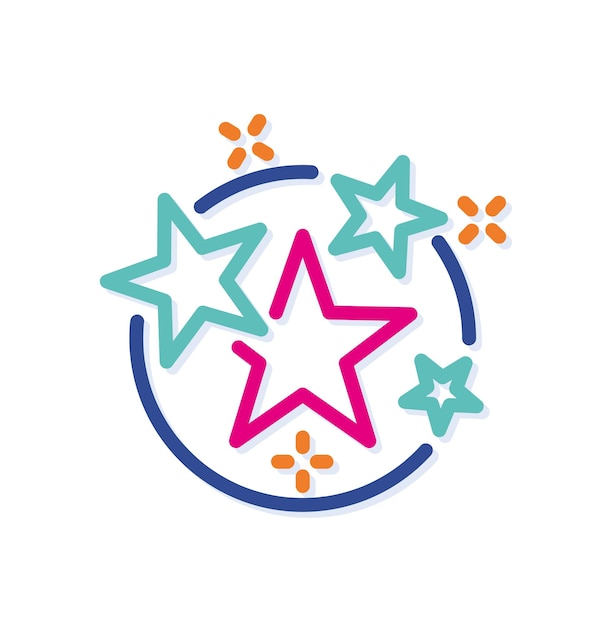 Abstracte afgeronde sterren community logo icoon. Ster sticker lijn. Moderne lijnen met nieuwe pop-artkleuren.