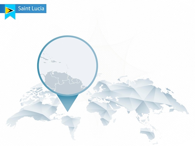Abstracte afgeronde wereldkaart met vastgezette gedetailleerde Saint Lucia-kaart vectorillustratie