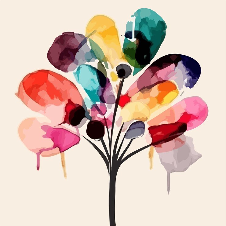 Vector abstracte aquarel kleurrijke bloem witte achtergrond platte kleuren vector illustratie digitale kunst