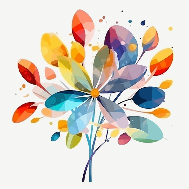 abstracte aquarel kleurrijke bloem witte achtergrond platte kleuren vector illustratie digitale kunst