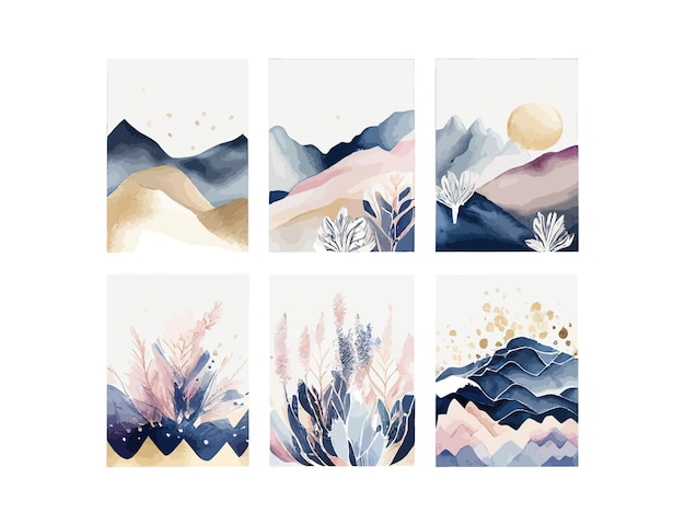 Abstracte arrangementen Landschappen bergen Posters aquarel Vector illustratie ontwerp