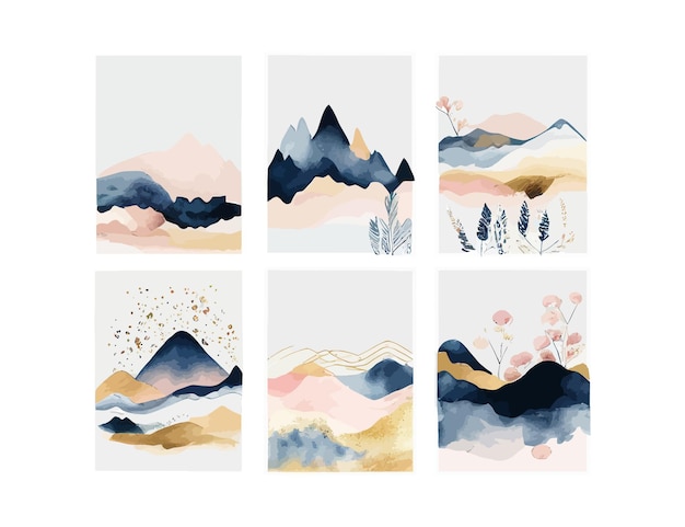 Abstracte arrangementen Landschappen bergen Posters aquarel Vector illustratie ontwerp