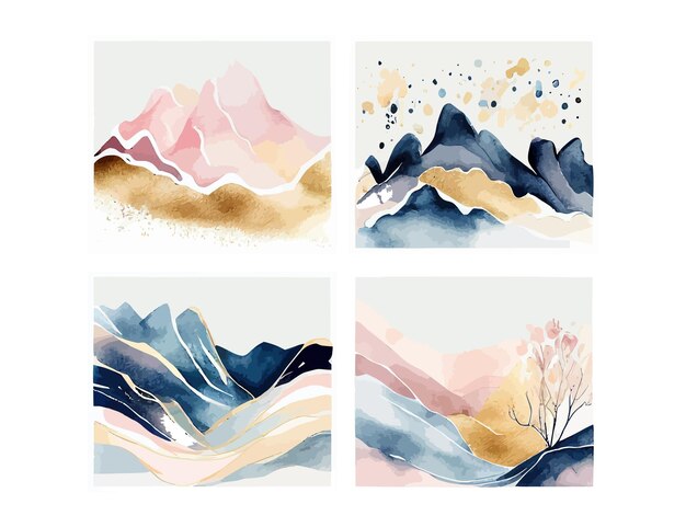 Abstracte arrangementen Landschappen bergen Posters aquarel Vector illustratie ontwerp