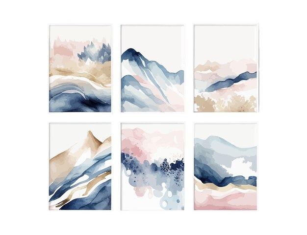 Abstracte arrangementen Landschappen bergen Posters aquarel Vector illustratie ontwerp