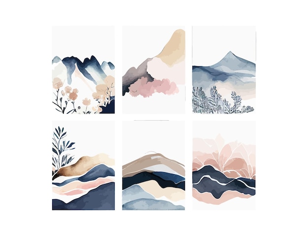 Abstracte arrangementen Landschappen bergen Posters aquarel Vector illustratie ontwerp
