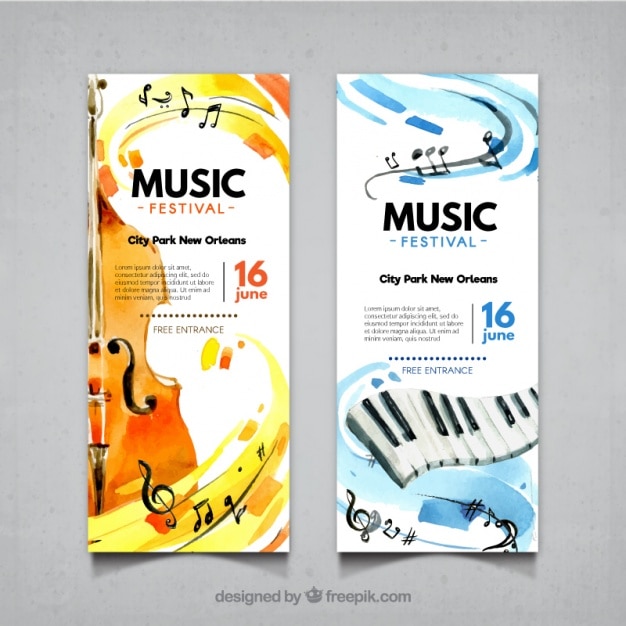 Abstracte banners van de muziek festival met viool en piano