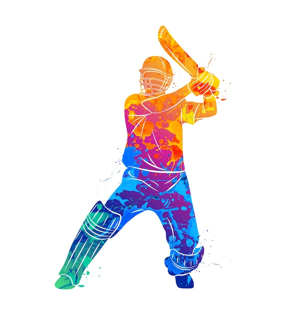 Vector abstracte batsman cricket spelen van splash van aquarellen. illustratie van verven.