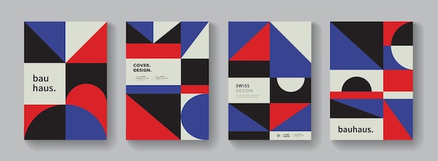 Abstracte bauhaus geometrische patroon achtergrond. kleurrijke zwitsers design poster collectie. minimalistische vormelementen.