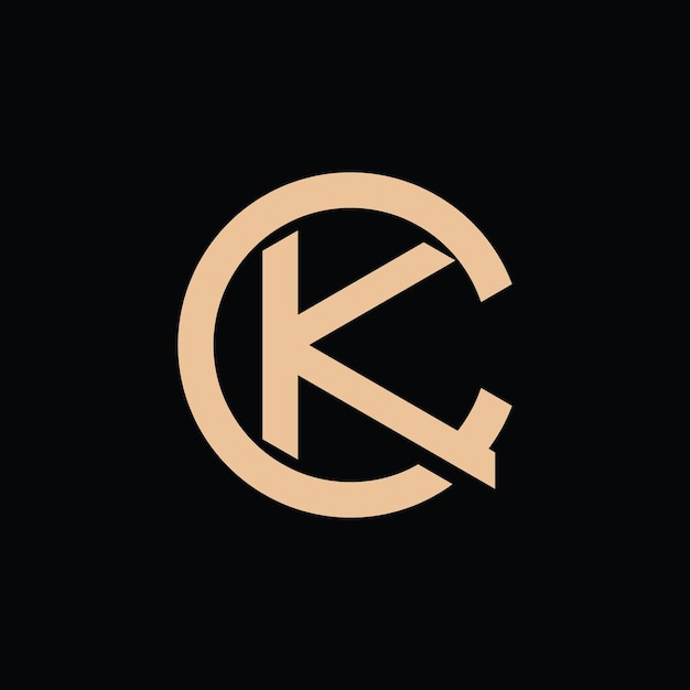 Vector abstracte beginletter ck of kc-logo in gouden kleur geïsoleerd op zwarte achtergrond