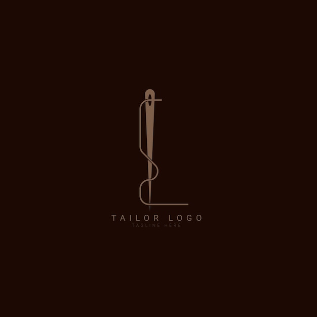 Abstracte beginletter L Tailor-logo, draad en naaldcombinatie met gouden kleurlijnstijl