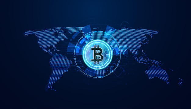 Abstracte bitcoin digitale futuristische moderne achtergrond concept digitale kaart achtergrond dot blue