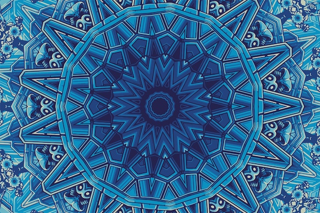 Abstracte blauwe caleidoscoop achtergrond mooie mandala textuur unieke caleidoscoop ontwerp