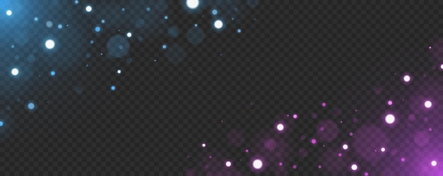Vector abstracte blauwe en paarse lichten bokeh met heldere schittering geïsoleerd op donkere doorzichtige achtergrond