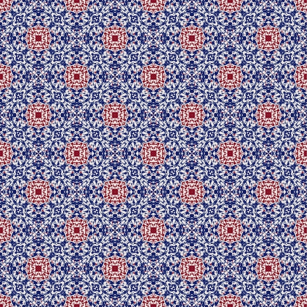 Abstracte blauwe en rode bloem maaswerk stof etnische naadloze patroon achtergrond floral ster decoratie textiel kunst modevormgeving