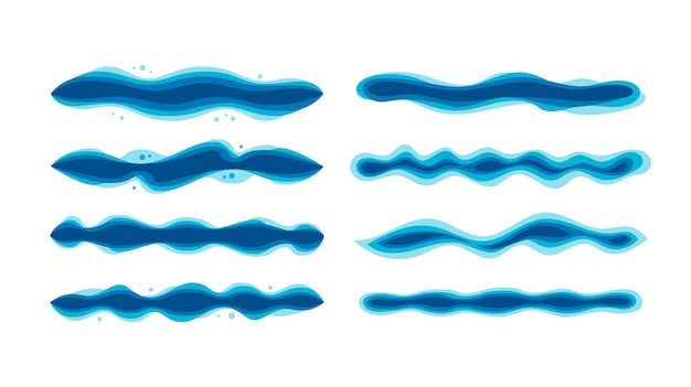 Vector abstracte blauwe golf grens scheidingslijn decoratie collectie ingesteld voor lay-out brochure en sjabloonontwerp