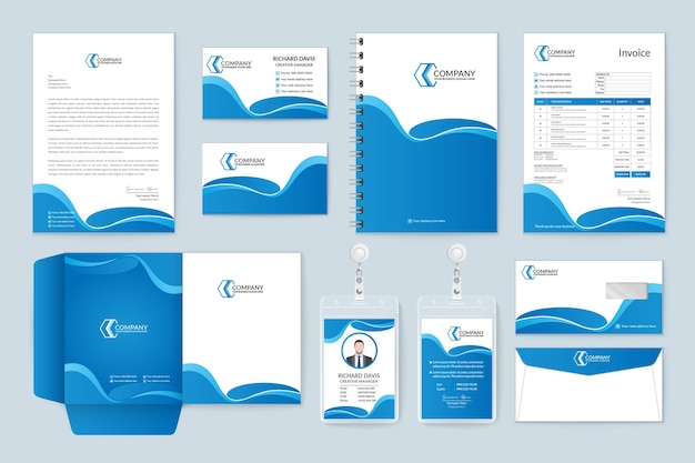 Abstracte blauwe moderne minimale creatieve merkidentiteit mockup van schrijfwaren set