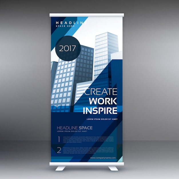 Vector abstracte blauwe standee vector roll up banner ontwerp sjabloon