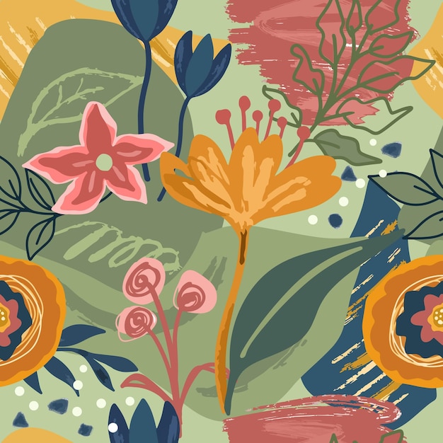 Abstracte bloem met blad naadloze achtergrond