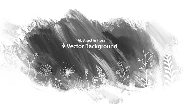 Vector abstracte bloemen vector schilderij achtergrond. hand getekende bloem silhouetten, kruiden, rozen, tulpen.