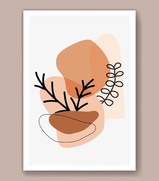 Abstracte boho bloemen hand tekenen lijn kunst vector bladeren achtergrond