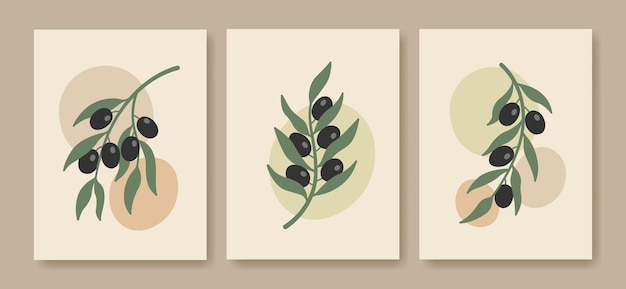 Abstracte boho minimalistische olijftak posters Botanische kunst aan de muur in pastelkleuren