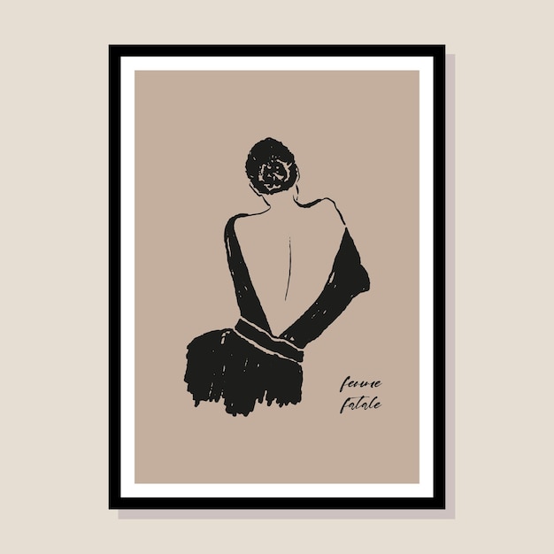 Abstracte boho stijl vrouw silhouet vector art print poster voor uw muur kunstgalerie