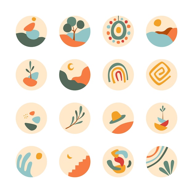 Abstracte Boho vorm natuur stijl hoogtepunt verhalen social media icon set middelbare leeftijd stijl